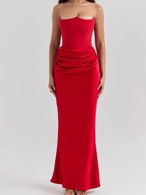 House of CB Persephone Scarlet Strapless Corset Maxi Dress, Size XS A-C Cup